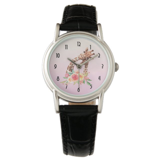 Montre Cute Giraffe Aquarelle Maman & Bébé (devant)
