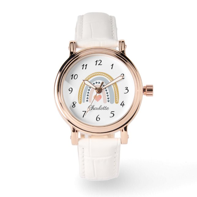 Montre Cute Girl's Boho Name Watercolor Rainbow (Recto)