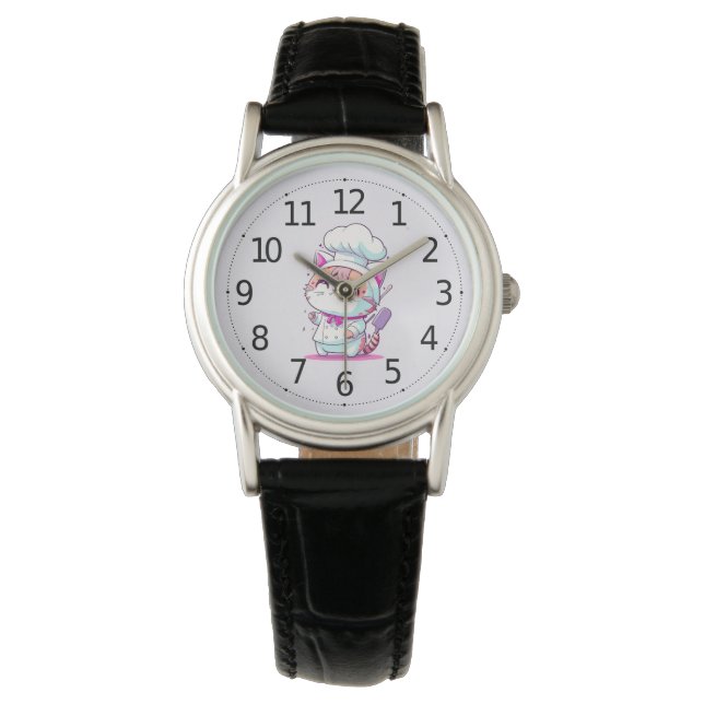 Montre Cute Happy Baker Pâtisserie Chef Chat Kitten | (devant)
