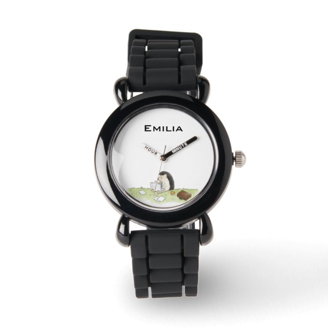 Montre Cute Hérisson animal avec l'ordinateur (Recto)