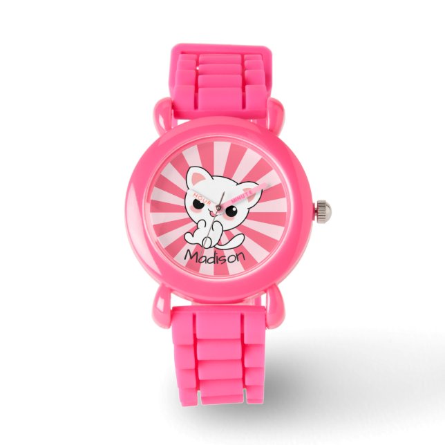 Montre Cute kawaii Chat Blanc Personnalisé (Recto)