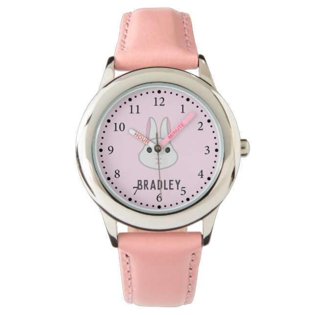 Montre Cute lapin blanc sur rose (devant)