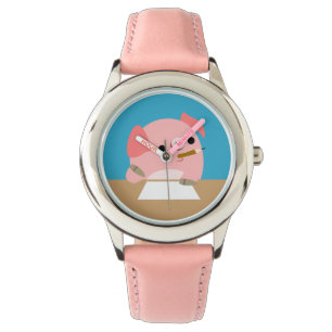Montre Cute Little Cartoon Pig "Writer's Block" Regarder