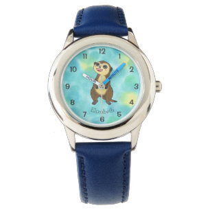 Montre Cute Meerkat Cartographie bleu Enfants Nom Regarde