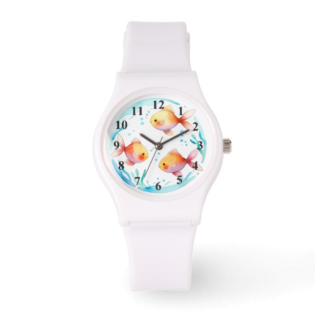 Montre Cute Or Poisson Aquarelle Mer Nautique Oiseau (Recto)