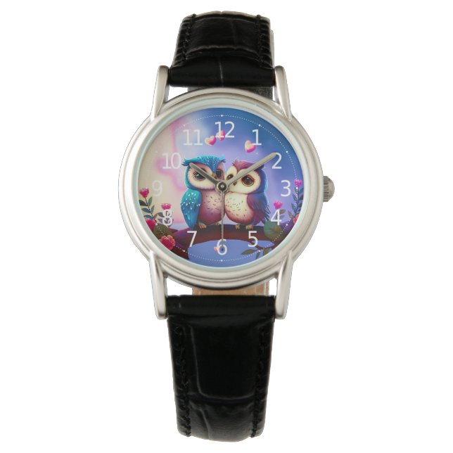 Montre Cute Owls Hearts Valentine Inspiré d'oeuvres d'art (devant)