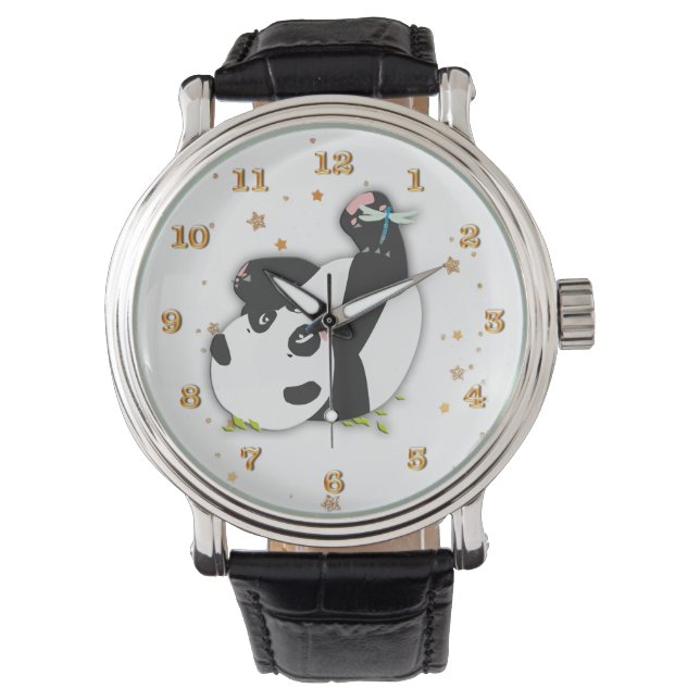 Montre Cute Panda Bear pour Amoureux des animaux Gold Sta (devant)