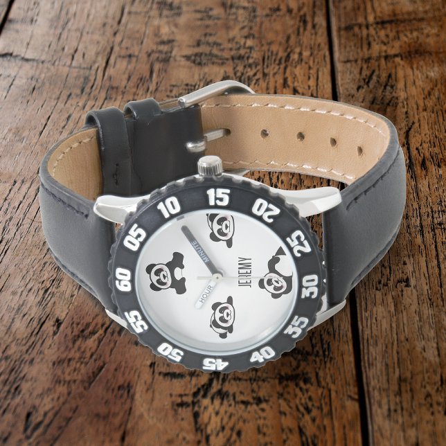 Montre Cute Pandas noir et blanc Personnalisé (Créateur téléchargé)