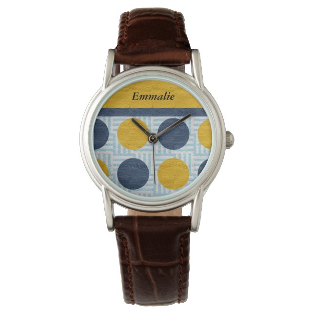 Montre Cute Personnalisée Bleu Jaune Polka Point Watch (devant)