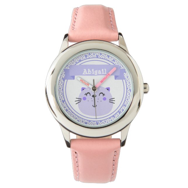Montre Cute Purple Chat & Coeurs Lilac - Enfants Personna (devant)