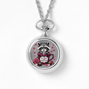 Montre Cute Raccoon Valentine Buffalo Plaid