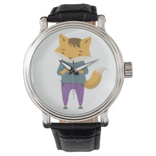 Montre Cute renard avec tasse de thé