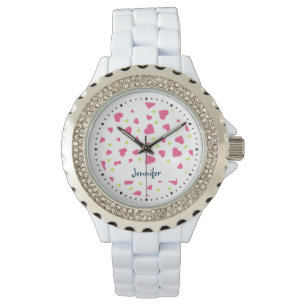 Montre Cute rose et vert Tumbling Hearts Motif