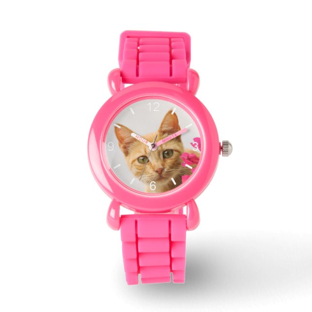 Montre Cute rouge Chat Kitten Regarder les yeux Tête cadr (Recto)