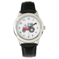 Cute rouge tracteur ferme aquarelle enfants