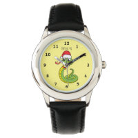 Cute serpent vert avec chapeau santa dessin animé