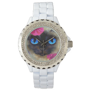 Montre Cute Siamese Chat Élégant ruban rose