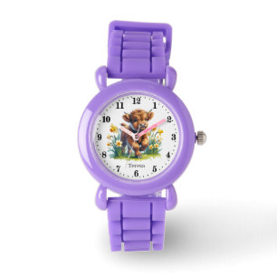 Montre Cute Spring girls Highland cow ajouter nom
