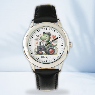 Montre Cute Trex Dinosaur conduire un tracteur