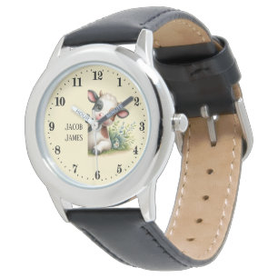 Montre Cute unisex enfants peeking vache ajouter nom