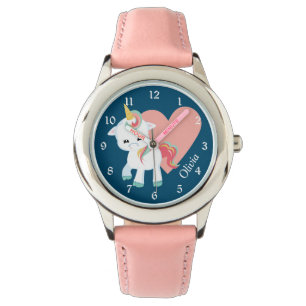 Montre Cute White Unicorn Coeur rose