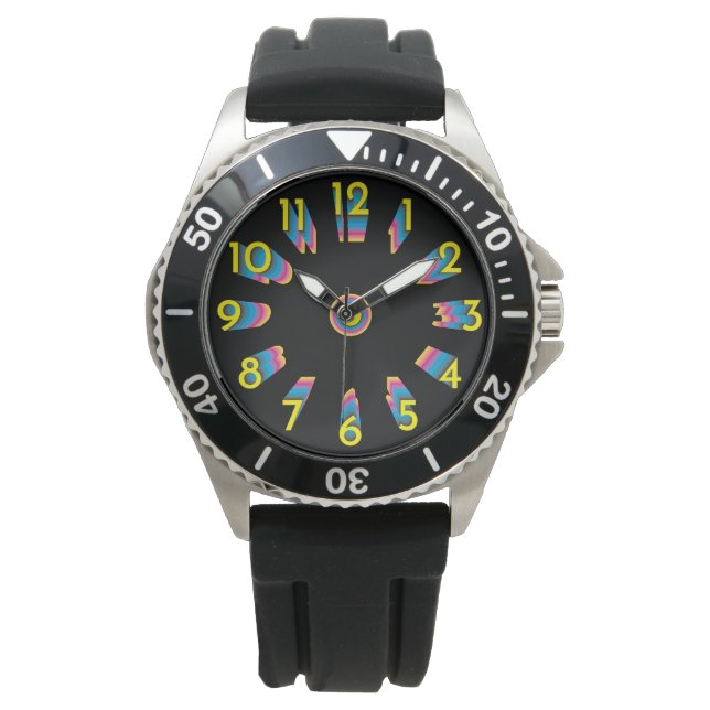 Montre cyan magenta jaune dégradé noir eWatch (devant)