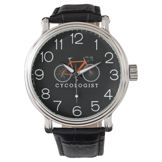 Montre Cycologue Orange Bicyclette Sur Noir (devant)