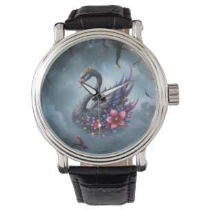 Montre Cygne Lune Couronnée – Gardien du Lac Silencieux.