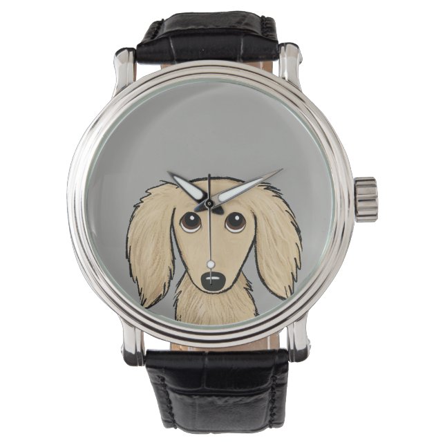 Montre Dachshund à crème à poils longs | Cartoon Wiener D (devant)