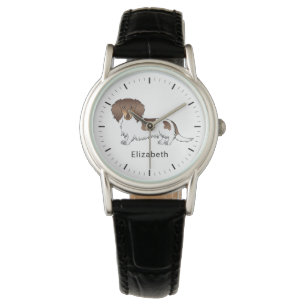 Montre Dachshund à poil long piebalde chocolat et fauve &