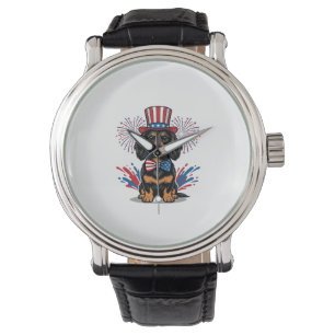 Montre Dachshund patriotique feux d'artifice art vectorie