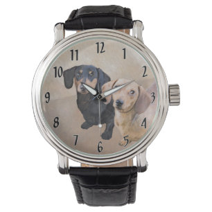 Montre Dachshund (Smooth) Peinture - Art Chien original