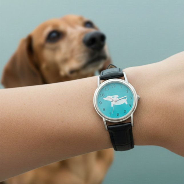 Montre Dachshund Watch Turquoise visage bande en cuir (Wiener dog watch - leather band)