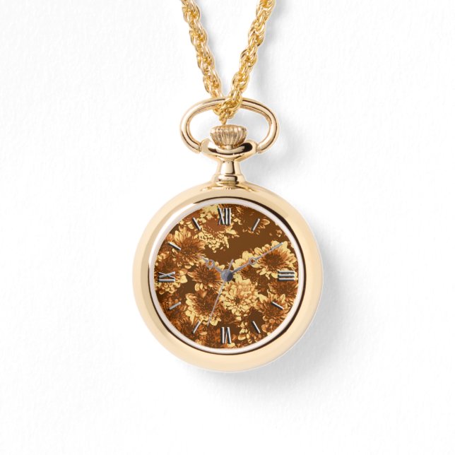 Montre Dahlia moderne Motif, Brown et or (Recto)