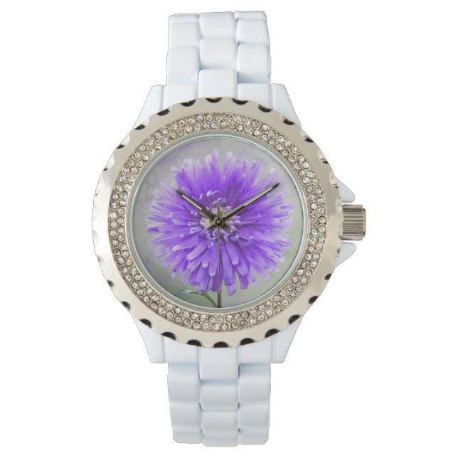 Montre Dahlia violet en aquarelle (devant)
