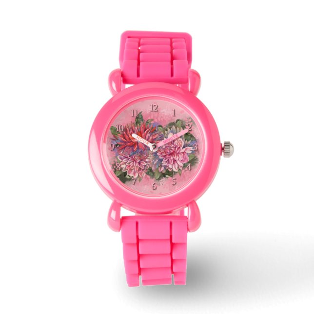 Montre Dahlias fleurs rose aquarelle (Recto)