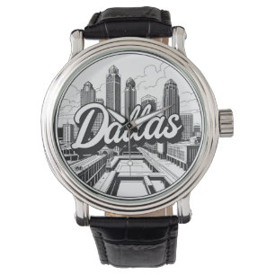 Montre Dallas Texas Skyline Paysage urbain noir et blanc