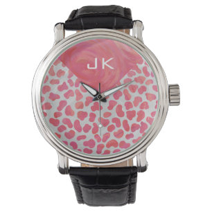 Montre Dalmatie rose et blanc avec monogramme