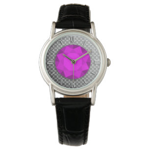 Montre Damas d'argent avec une fausse pierre améthyste