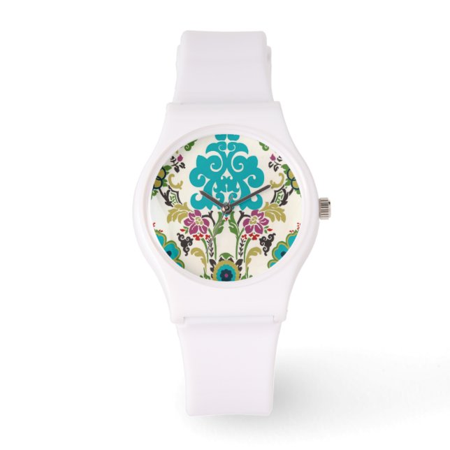 Montre Damask Floral Patterns Plum Turquoise (Recto)