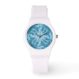Montre Damask Tropical Blossoms sur Marine Blue