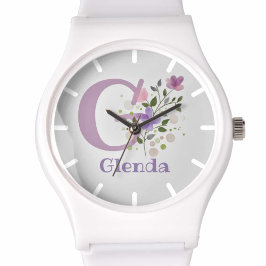 Montre dans un design floral avec nom et initiale