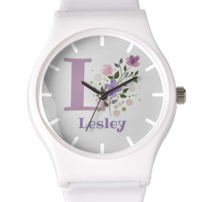 Montre dans un design floral avec nom et initiale (Créateur téléchargé)