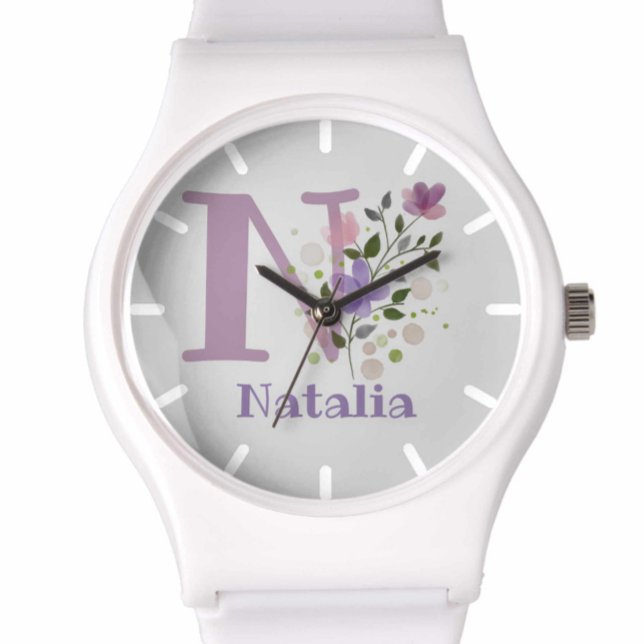 Montre dans un design floral avec nom et initiale (Créateur téléchargé)