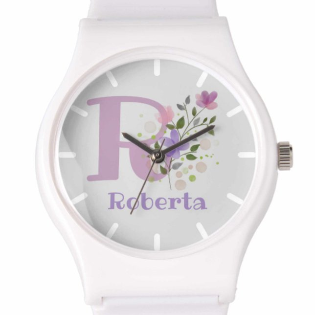 Montre dans un design floral avec nom et initiale (Créateur téléchargé)