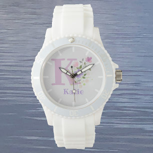 Montre dans un design floral avec nom et initiale