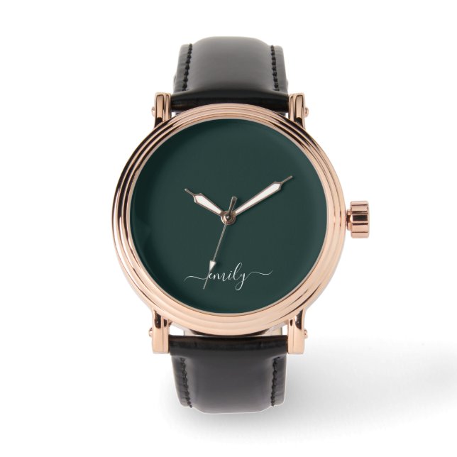Montre Dark Green Modern Script Nom du monogramme (Recto)