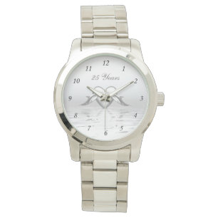 Montre Dauphins et coeur argentés d'anniversaire