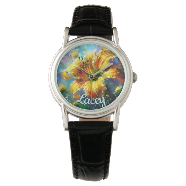 Montre Daylilies Daylilies Fleur Jaune Turquoise Personna (devant)