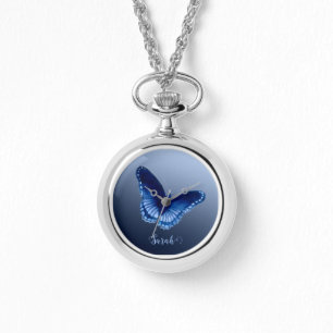 Montre de collier à papillon bleu personnalisé